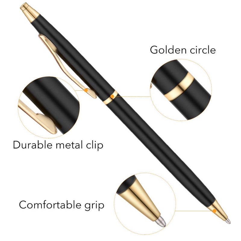 Unibene Slim Metallic Retractable Ballpoint Pens - Black & Gold, Nice Gift for Business Office Students Teachers Wedding Christmas, Medium Point(1 mm) 6 Pack-Black ink - Image 3
